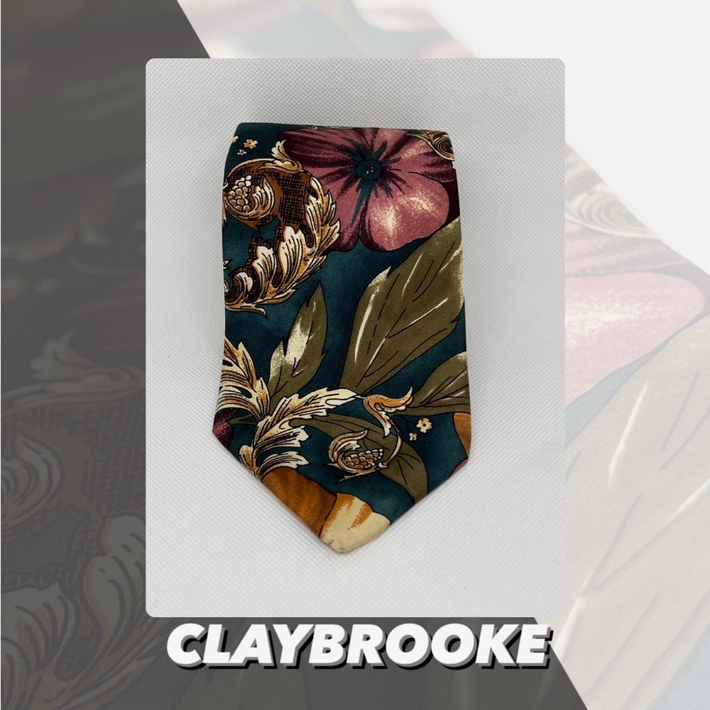 Claybrooke Teal Floral Men's Tie - Teal, Maroon & Gold